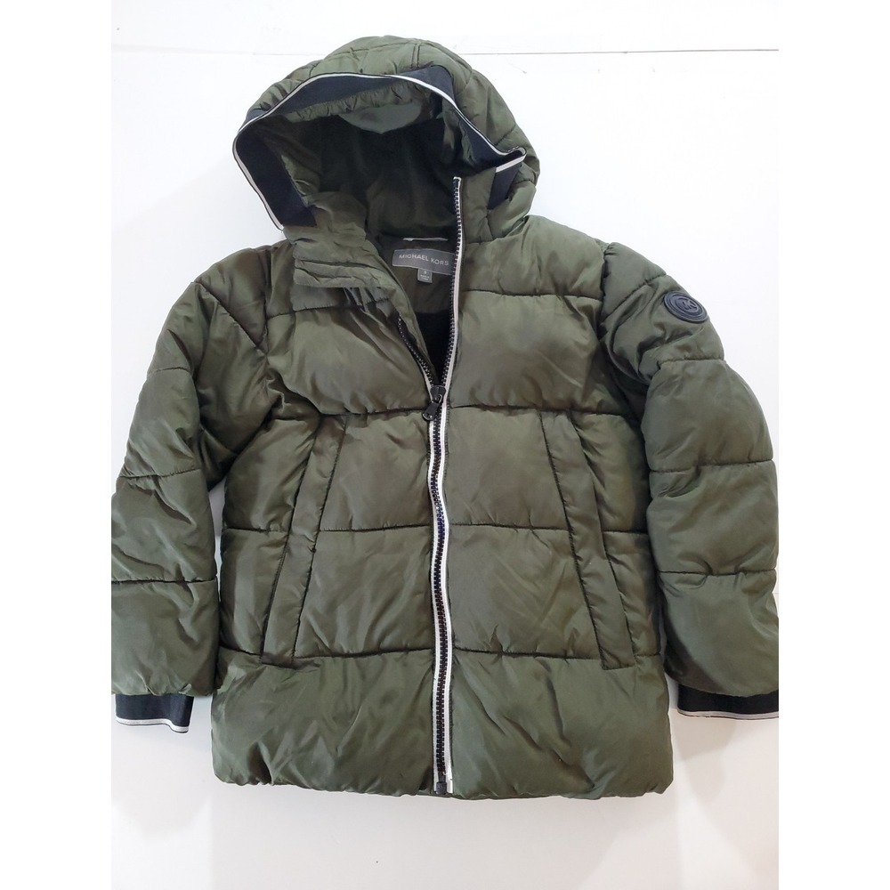 Michael Kors Boys Puffer Jacket Sz 8 Olive Green Hooded Heavyweight Winter Coat‎